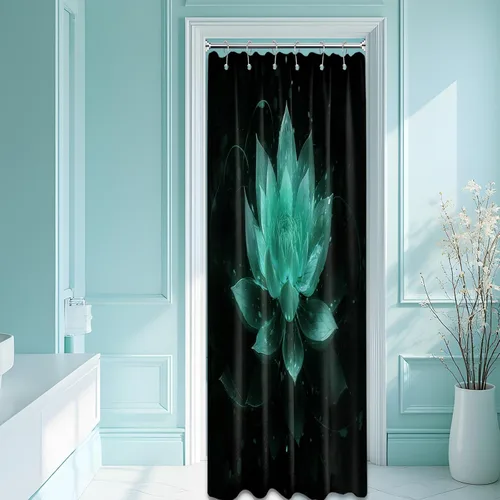 Miniatura 17 de Cortina de ducha con flores de loto negro y azul para decoración de baño, juego de cortinas decorativas de baño con estampado floral, tela