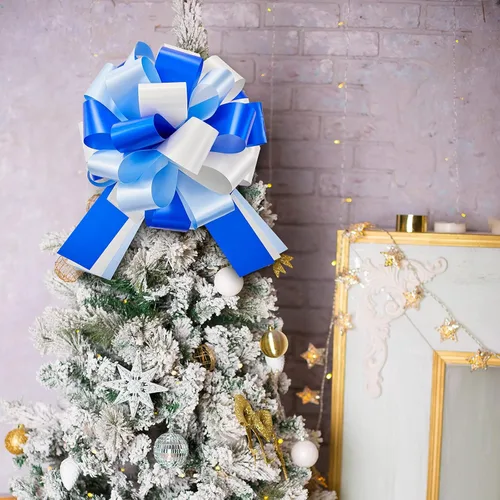 Miniatura 6 de Lazo grande para automóvil de 20 pulgadas, color azul y blanco, grande, para envolver regalos, con cinta de 20 pies para regalo, decoración