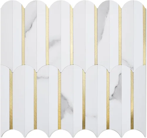 Miniatura 26 de DICOFUN Protector contra salpicaduras de 10 hojas de espiga para despegar y pegar, aspecto de madera blanca vintage, PVC para salpicaduras