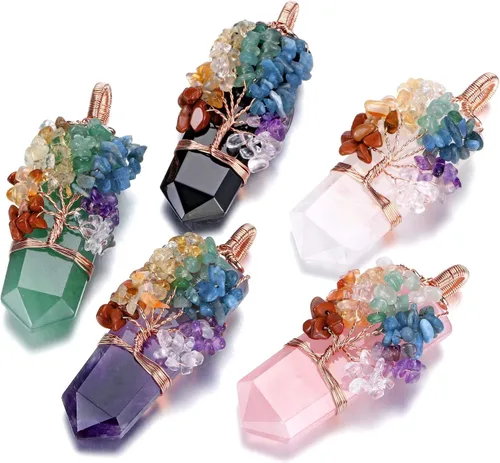 Miniatura 6 de Collar con colgante de árbol de la vida de 7 chakras naturales de cristal curativo de reiki, joyería para mujer para buena suerte, meditación