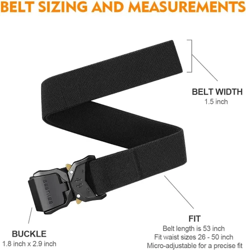 Miniatura 3 de Tactical Belt for Men 2-Pack, Military Style Stretch Nylon Work Hiking Belts, 1.5" Elastic Web Quick-Release Belt
