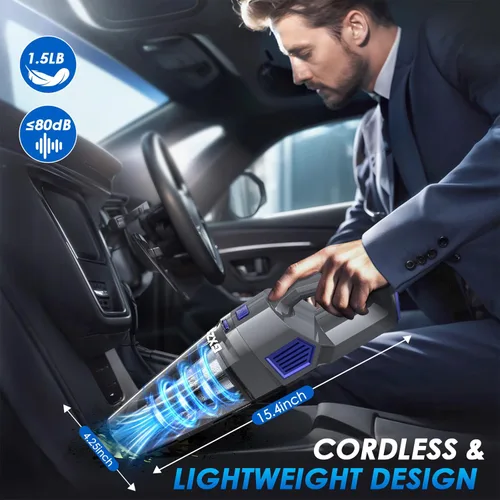 Miniatura 6 de Gxzsk Aspiradora de Mano Inalámbrica, 15000PA de Succión Fuerte Aspiradora de Mano Recargable para Coche, Aspiradora de Mano Portátil con Gris