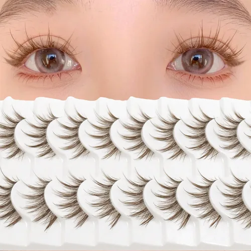 Miniatura 10 de 10 pares de pestañas postizas manga de aspecto natural, racimos ondulados, estilo puntiagudo de 0.630 pulgadas, pestañas japonesas de anime cosplay
