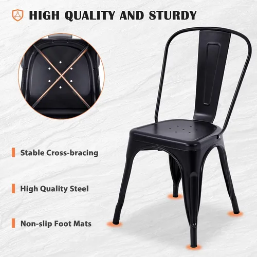 Miniatura 4 de Sillas de comedor, sillas de comedor de metal, juego de 4 para cocina, comedor, bistró, patio, sillas de comedor apilables con respaldo, sillas