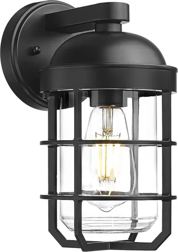 Miniatura 10 de Emliviar Lámpara de pared para exterior estilo casa de campo, lámpara de pared exterior clásica, jaula de metal industrial náutica con vidrio