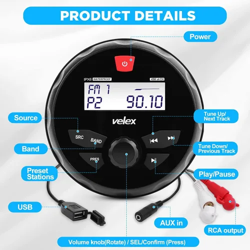 Miniatura 3 de Radio marina marina estéreo Bluetooth barco estéreo estilo redondo sistema de barco radio