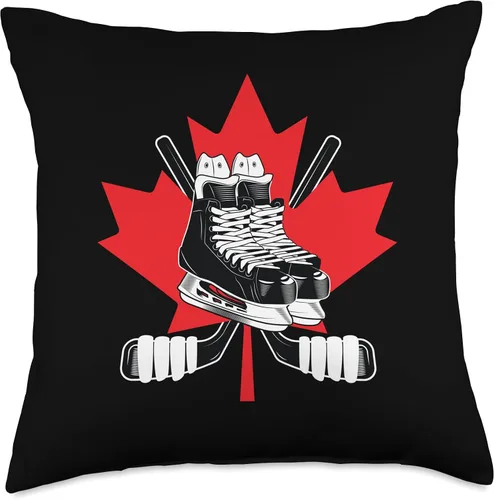 Miniatura 5 de Hockey Stick Ice Skates Canada Ice Hockey Gift Patines de palo Bandera canadiense Almohada de jugador de hockey sobre hielo, 16 x 16, multicolor