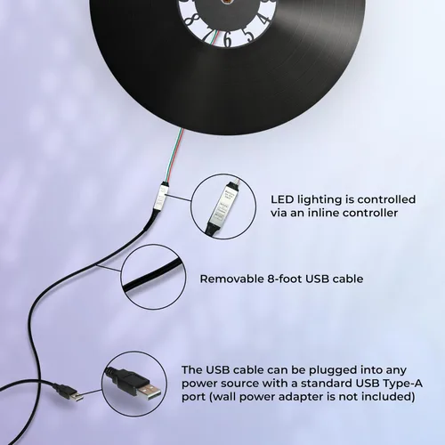Miniatura 4 de Reloj de pared con luz LED, arte de pared de fases de la luna, decoración de fases lunares, regalo de ciclo lunar, disco de vinilo negro