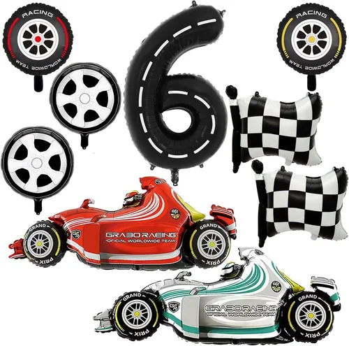 Miniatura 8 de Globos de Auto de Carreras, Decoraciones de Fiesta de Cumpleaños de Auto de Carreras de 43 Pulgadas, Globos de Papel de Aluminio
