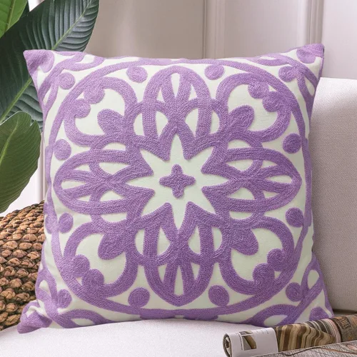 Miniatura 8 de Alysheer - Funda de almohada lumbar decorativa bordada 12" x 20", patrón de bordado clásico Boho Mandala, funda de cojín rectangular de algodón