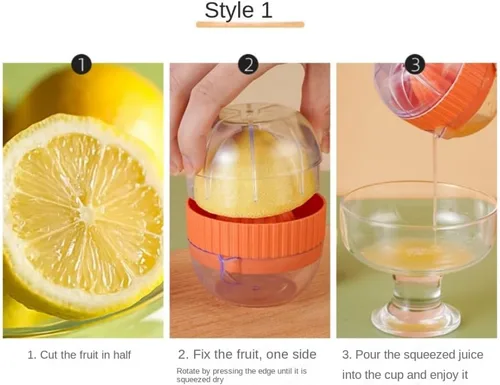 Miniatura 4 de Exprimidor manual de limón, 2 piezas de exprimidor de naranja cítrico con vaso de plástico, prensa de frutas fácil de usar para bar y hogar