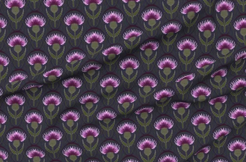 Miniatura 4 de Spoonflower Fabric - Thistle Scottish Scotland National Flower Purple Prickly Thorn Night Printed on Chiffon Fabric Fat Quarter - Sewing Fashion