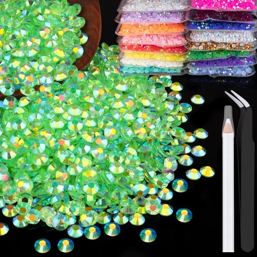 Miniatura 56 de 5000 piezas de diamantes de imitación de resina de 0.118 pulgadas a granel, color verde oscuro AB con parte trasera plana, diamantes de imitación