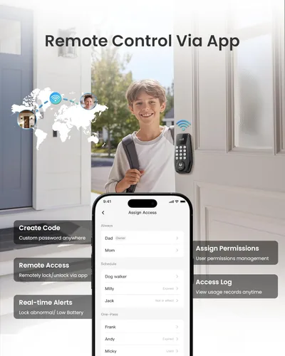 Miniatura 5 de DESLOC Cerradura inteligente C100 Plus, cerradura de puerta de entrada sin llave WiFi integrada con teclado y pantalla, cerrojo inteligente