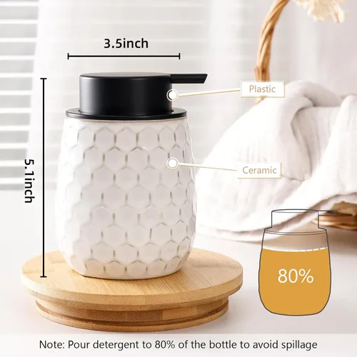 Miniatura 5 de Dispensador de jabón espumoso, dispensador de jabón de manos de espuma de cerámica de 12 onzas con diseño de panal para cocina o baño, dispensador