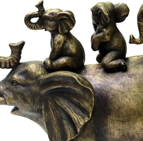 Miniatura 2 de Nature's Mark Estatua de Resina de 3 Bebés Elefantes Montando en un Elefante de 8" H Figura Decorativa para el Hogar (Bronce)