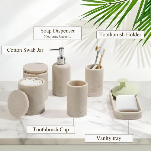 Miniatura 5 de LIN CHUAN Juego de accesorios de baño de 6 piezas, juego de accesorios de baño con dispensador de jabón, juego de soporte para cepillos de dientes