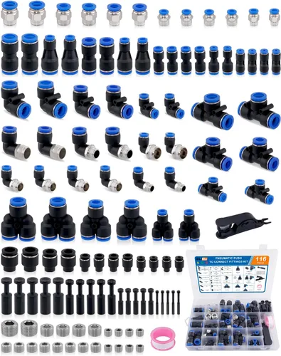 Miniatura 12 de 32 piezas de accesorios de línea de freno de aire de latón DOT surtido de 1/4" 3/8" 1/2" kit de accesorios de línea de aire de empuje para conectar