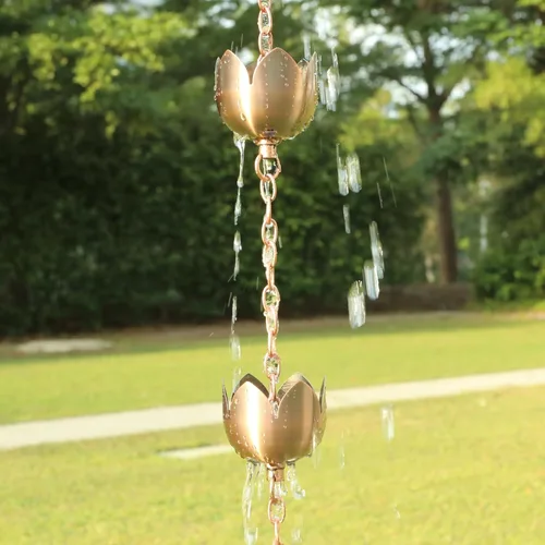 Miniatura 4 de taman Juego de cadena de lluvia, cadena de lluvia de copa de loto de 5.28 pies para canaletas, copas de cadena de lluvia de cobre para reemplazar