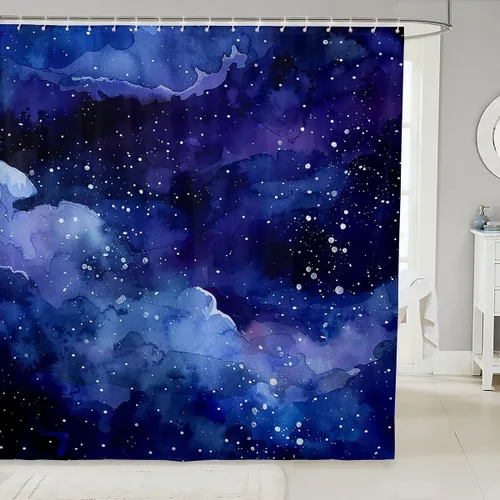 Cortina de baño con temática del universo cósmico de galaxia, juego de cortina de ducha de cielo nocturno estrellado para niños y adultos, cortina