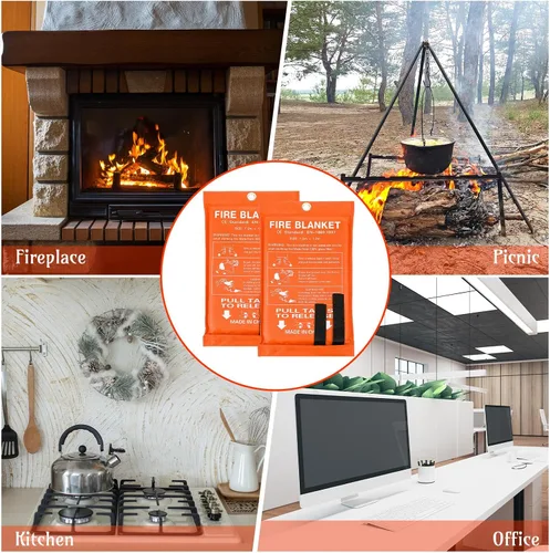 Miniatura 7 de Jerify Paquete de 8 mantas de fuego para el hogar, manta de emergencia contra incendios de 47 x 47 pulgadas, manta de fibra de vidrio, protección