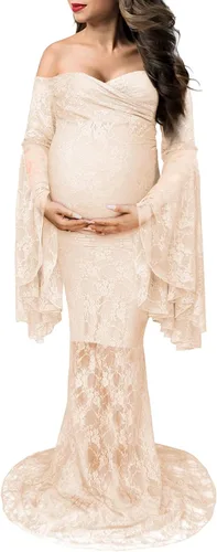 Miniatura 2 de Saslax Vestido de maternidad de encaje con hombros descubiertos para fotografía, maxi accesorios de maternidad, vestidos para sesión de fotos, baby