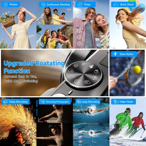 Miniatura 6 de Cámara digital 5K Vlogging para principiantes, cámara de viaje de 80 MP para fotografía con tarjeta de 32 GB, cámara compacta portátil con zoom