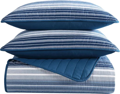 Miniatura 5 de Nautica - Juego de ropa de cama Queen, ropa de cama de algodón suave y transpirable con sensación de peso medio, juego de cama reversible de 3 Azul