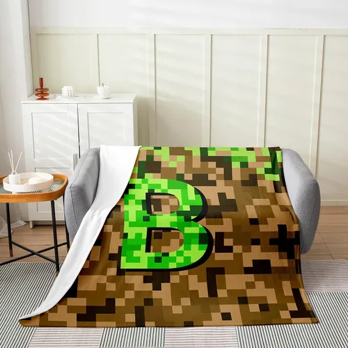 Miniatura 3 de Castle Fairy Manta pixelada de franela de la letra B, manta de forro polar estilo minero, para niños y niñas, niños y adultos, manta mullida