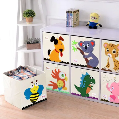 Miniatura 7 de SITAKE 2 cajas plegables de almacenamiento de juguetes de animales, contenedor organizador de almacenamiento plegable para niños, niños y niñas