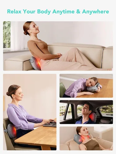 Miniatura 8 de SKG Shiatsu - Masajeador de espalda para aliviar el dolor, tejido profundo con calor 4D, almohada de masaje eléctrica inalámbrica, regalos de San