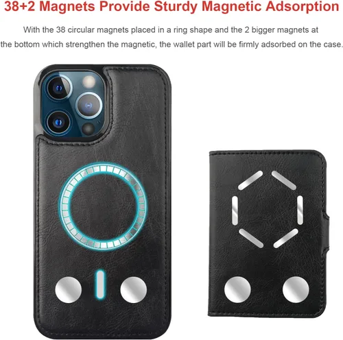 Miniatura 3 de Bocasal Funda tipo cartera para iPhone 13 Pro Max compatible con MagSafe magnético RFID bloqueo desmontable de piel sintética de alta calidad