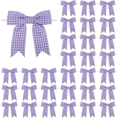 Miniatura 13 de Meseey 30 lazos de cinta de cuadros de 3.5 pulgadas con lazo torcido, lazos de lana azul y blanco, para manualidades, cesta de envoltura de regalos
