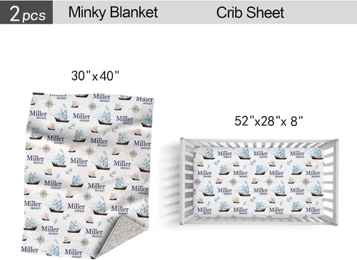 Miniatura 4 de Juego de ropa de cama personalizada para niños y niñas, juego de 2 piezas con edredón para cuna y sábanas bajeras Barco Náutico