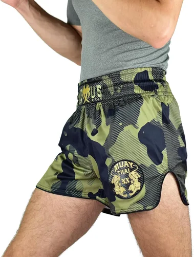 Miniatura 2 de Muay Thai - Pantalones cortos de boxeo tailandés verde, pantalones cortos militares de artes marciales para hombres y mujeres, artes marciales