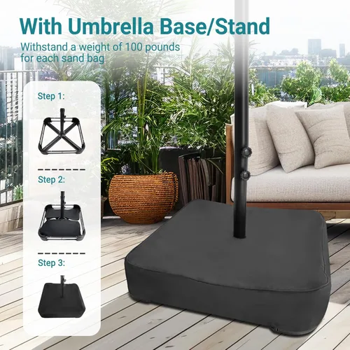 Miniatura 2 de Sombrilla de doble cara para patio de 15 x 9 pies con base y manivela, sombrilla rectangular extragrande para patio, césped y jardín, beige