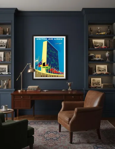 Miniatura 4 de United Nations Building New York - United Air Lines - Vintage Airline Travel Poster by Joseph Binder c.1957 - Master Art Print (Unframed) 6in x 9in