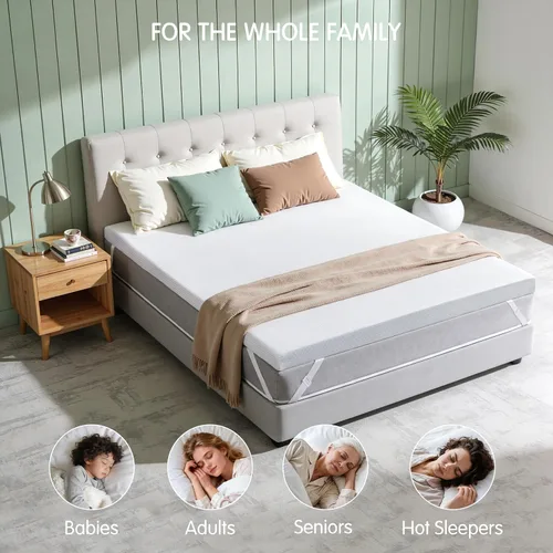 Miniatura 12 de Subrtex Funda para Topper de Colchón (Solo Funda) Protector de Colchón Ropa de Cama de Rayón Hecho de Bambú Funda Envolvente de Colchón Extraíble