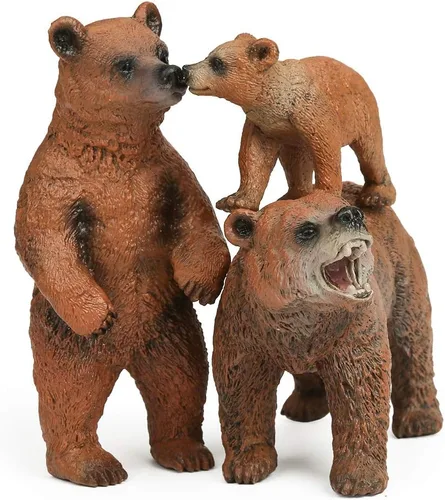 UANDME Grizzly Bear - Juego de figuras familiares de oso de bosque de plástico para aprendizaje de ciencias de la naturaleza, suministros de fiesta