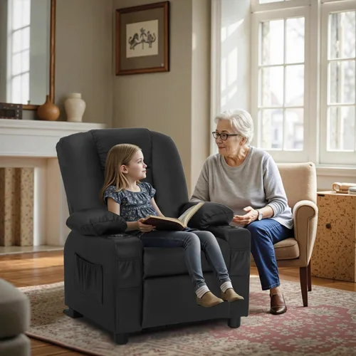 Miniatura 4 de MCombo Sillón reclinable para niños grandes para edades 3+, Silla reclinable para niños, Sillón reclinable para niños pequeños con portavasos, Cuero