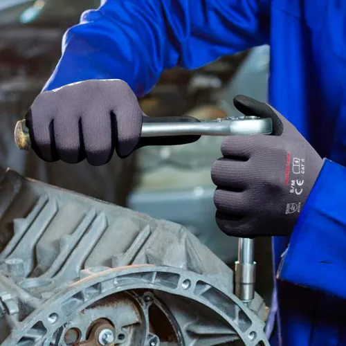 Miniatura 5 de Guantes de trabajo de seguridad Gasoline con revestimiento de nitrilo de microespuma extra, 12 pares, guantes de nailon y spandex sin costuras
