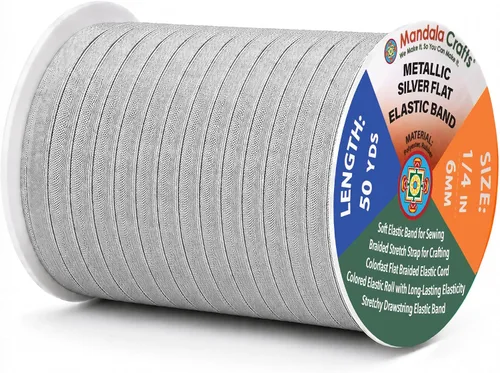 Miniatura 10 de Mandala Crafts - Rollo de cordón elástico plano para costura y manualidades Blanco