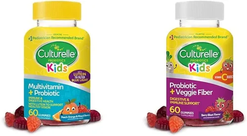Culturelle Gomitas probióticas para niños a partir de 2 años, sabores de naranja melocotón, bayas mixtas y probióticos diarios para niños + gomitas