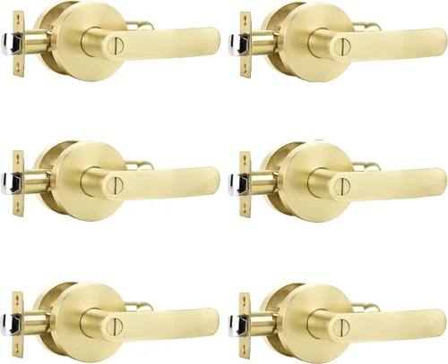 Miniatura 23 de Leydebong Paquete de 10 manijas de puerta de entrada de color dorado claro (con llave similar), perillas de puerta interior resistentes, cerraduras