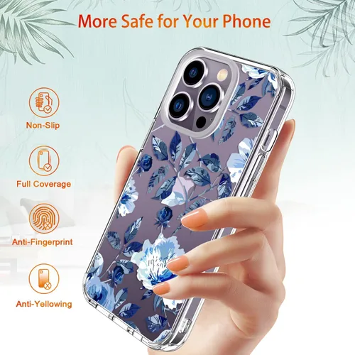 Miniatura 6 de Funda para iPhone 14 Pro con protector de pantalla, 6.1 pulgadas, transparente de cuerpo completo, a prueba de golpes, diseño floral, para niñas
