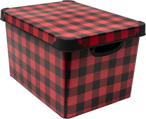 Simplify Contenedor de almacenamiento de diseño a cuadros, bolsa de Navidad, organizador de decoraciones de decoración navideña, diseño de cuadros