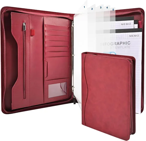 Miniatura 10 de Carpeta portafolios con anillas de 3 anillos, organizador de carpeta con anillas de 3 anillos, carpeta de cuero PU, planificador de negocios