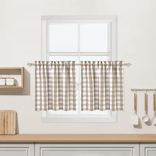 Miniatura 22 de Cortinas de Cocina Estilo Granja de Cuadros Vichy Blanco y Negro de 24 Pulgadas de Largo, Cortinas de Café de Media Ventana de Cuadros Buffalo