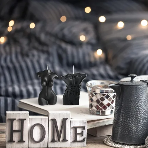 Miniatura 7 de Tondiamo 2 velas en forma de cuerpo femenino masculino cuerpo hombres torso cera de soja perfumada vela decorativa para dormitorio, baño, boda Negro