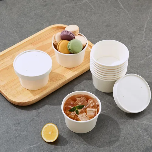 Miniatura 6 de JOLLY PARTY Paquete de 50 recipientes de papel de 8 onzas con tapas, vasos de papel desechables para alimentos, tazas de helado, almacenamiento